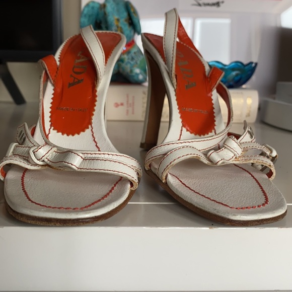 Prada white/orange leather heels 35.5 - Picture 6 of 8